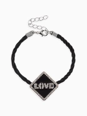 Браслет на шнурке «Любовь», стразы, L=18 см, чёрный