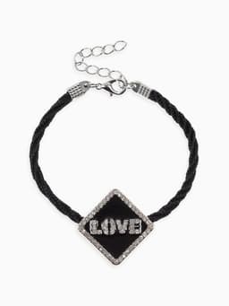 Браслет на шнурке «Любовь», стразы, L=18 см, чёрный