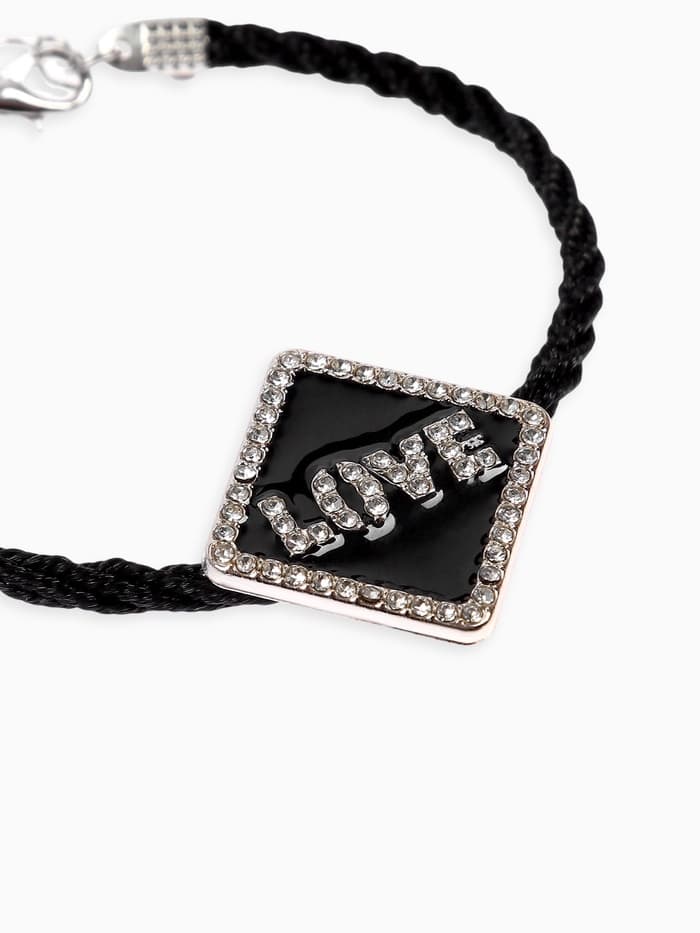 Браслет на шнурке «Любовь», стразы, L=18 см, чёрный