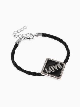 Браслет на шнурке «Любовь», стразы, L=18 см, чёрный