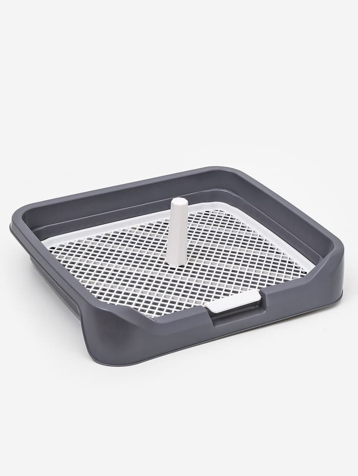 Туалет для собак, 48×39×8.5 см, с бортами, съёмной решеткой и столбиком, серый