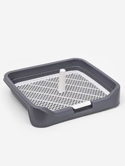 Туалет для собак, 48×39×8.5 см, с бортами, съёмной решеткой и столбиком, серый