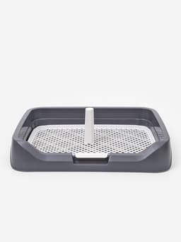 Туалет для собак, 48×39×8.5 см, с бортами, съёмной решеткой и столбиком, серый