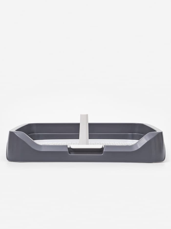 Туалет для собак, 48×39×8.5 см, с бортами, съёмной решеткой и столбиком, серый