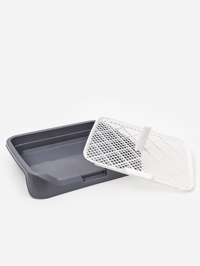 Туалет для собак, 48×39×8.5 см, с бортами, съёмной решеткой и столбиком, серый