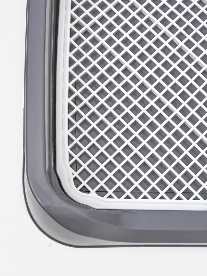 Туалет для собак, 48×39×8.5 см, с бортами, съёмной решеткой и столбиком, серый