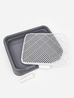 Туалет для собак, 48×39×8.5 см, с бортами, съёмной решеткой и столбиком, серый