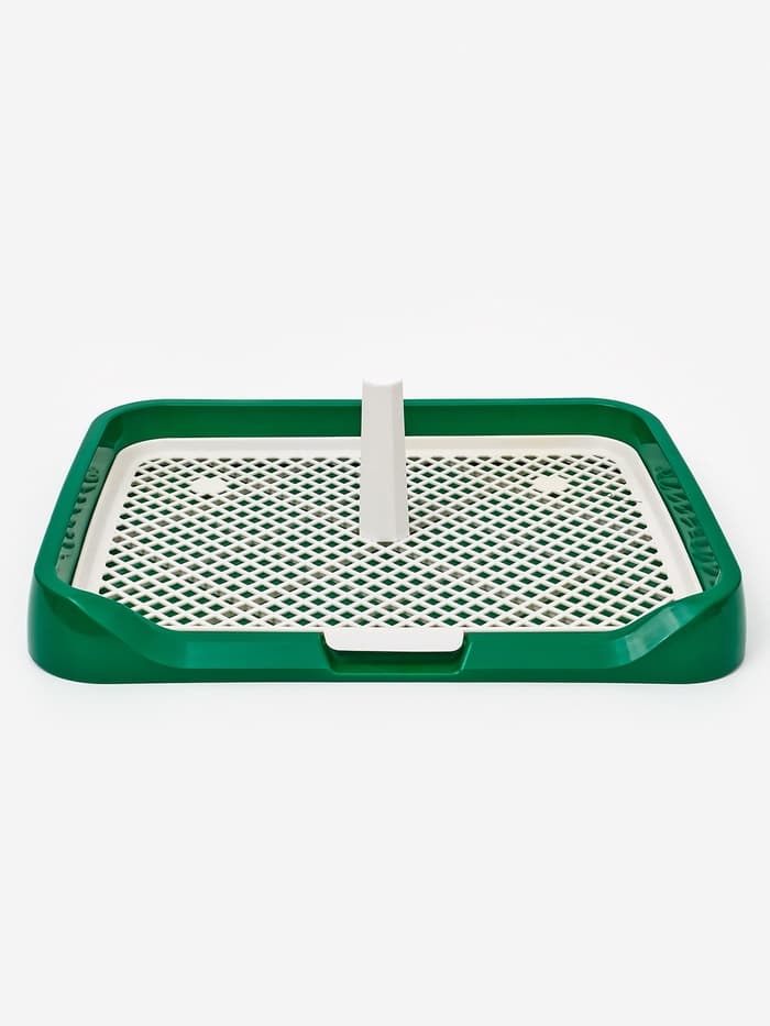 Туалет для собак, 46.5×36×5.5 см, со съёмной решеткой и столбиком, зелёный