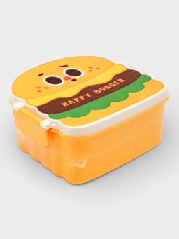 Ланч - бокс, контейнер для еды Доляна «Счастливый бургер», 3 ячейки, с ложкой и вилкой, 17.5×15.5×8 см, пластик, жёлтый