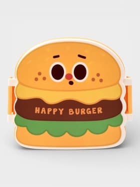 Ланч - бокс, контейнер для еды Доляна «Счастливый бургер», 3 ячейки, с ложкой и вилкой, 17.5×15.5×8 см, пластик, жёлтый