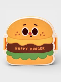 Ланч - бокс, контейнер для еды Доляна «Счастливый бургер», 3 ячейки, с ложкой и вилкой, 17.5×15.5×8 см, пластик, жёлтый