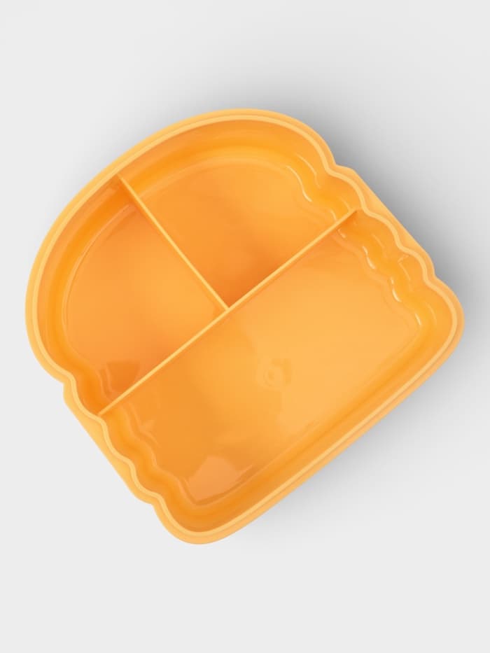 Ланч - бокс, контейнер для еды Доляна «Счастливый бургер», 3 ячейки, с ложкой и вилкой, 17.5×15.5×8 см, пластик, жёлтый