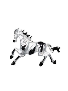 Брошь «Лошадь. Конь в яблочко», чёрно-серебристая в серебре