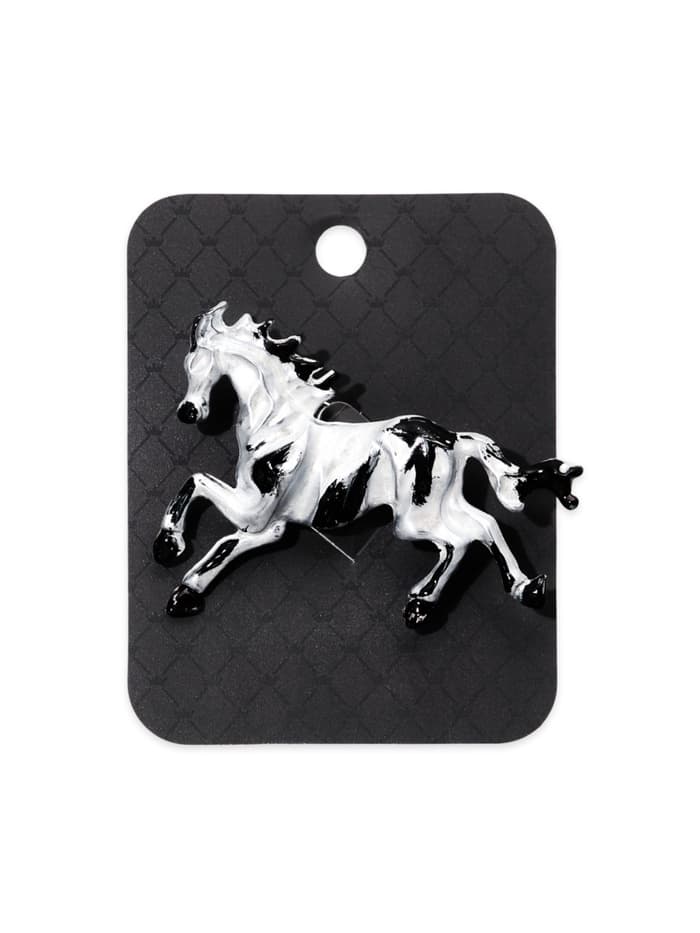 Брошь «Лошадь. Конь в яблочко», чёрно-серебристая в серебре