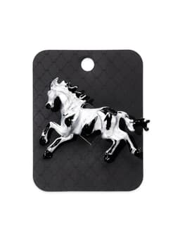 Брошь «Лошадь. Конь в яблочко», чёрно-серебристая в серебре
