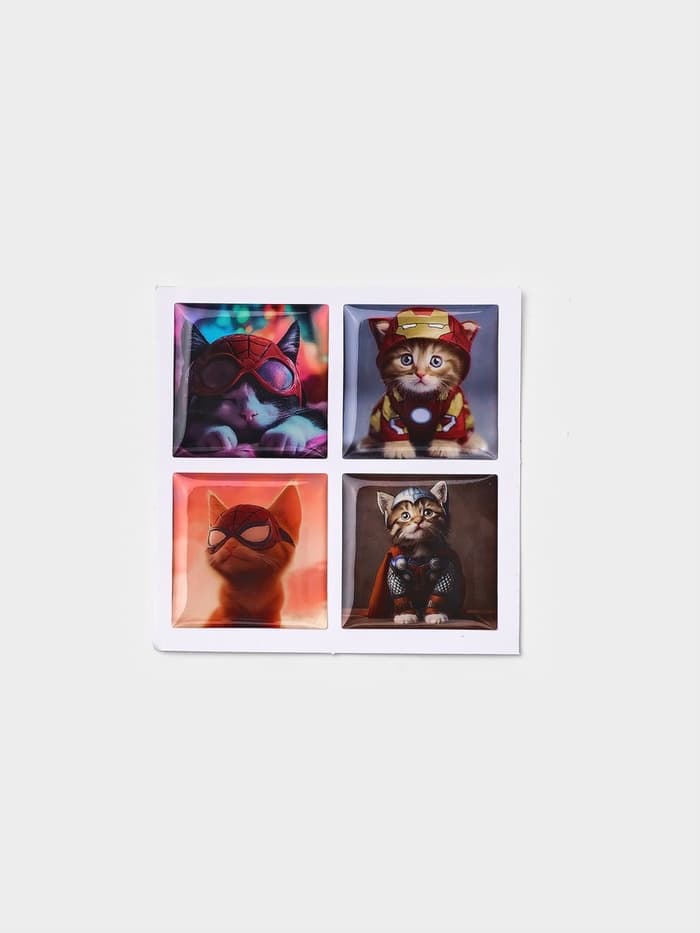 Объемные 3D стикеры на телефон «Котики - супергерои», 4 шт., 3×3 см