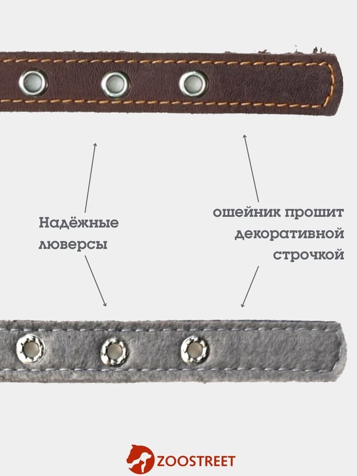 Ошейник, 50×2.5 см, подклад из ватина, кожа, коричневый