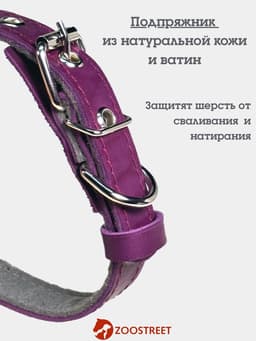 Ошейник, 50×2.5 см, подклад из ватина, кожа, фиолетовый