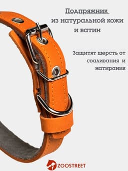 Ошейник, 50×2.5 см, подклад из ватина, кожа, оранжевый