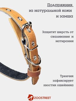 Ошейник, 50×2.5 см, с подкладом тиснение, кожа, коричневый