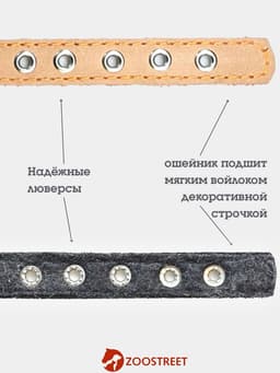 Ошейник, 35×1.5 см, подклад из ватина, кожа, бежевый