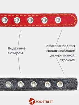 Ошейник, 35×1.5 см, подклад из ватина, кожа, красный