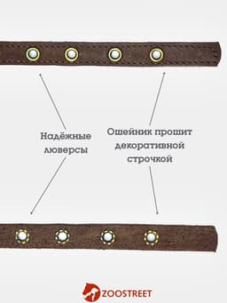 Ошейник безразмерный, 35×1.5 см, с подпряжником, кожа, коричневый