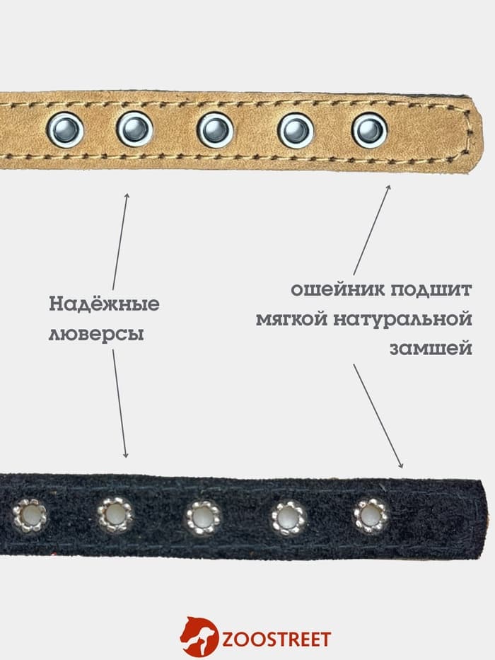 Ошейник, 35×1.5 см, с подкладом и светоотражающей лентой, кожа, бежевый