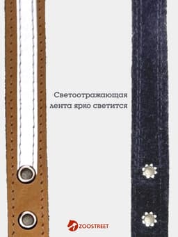 Ошейник, 35×1.5 см, с подкладом и светоотражающей лентой, кожа, бежевый