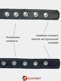 Ошейник, 35×1.5 см, с подкладом и светоотражающей лентой, кожа, чёрный