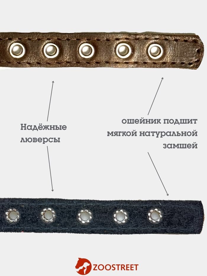Ошейник, 35×1.5 см, с подкладом и светоотражающей лентой, кожа, коричневый