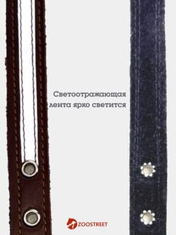Ошейник, 35×1.5 см, с подкладом и светоотражающей лентой, кожа, коричневый