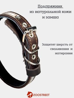 Ошейник, 35×1.5 см, с подкладом и светоотражающей лентой, кожа, коричневый