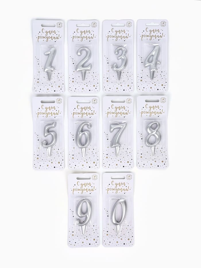Свечи для торта цифры «Серебряные», 50 штук в шоу-боксе