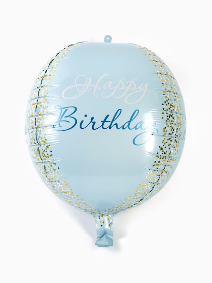 Воздушный шар фольгированный 25" «С днём рождения», голубое - золото