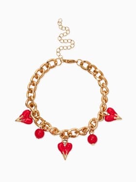 Браслет цепочка с подвесками «Вишневый рай. Сердечки», L=17 см, красный в золоте