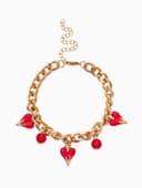 Браслет цепочка с подвесками «Вишневый рай. Сердечки», L=17 см, красный в золоте