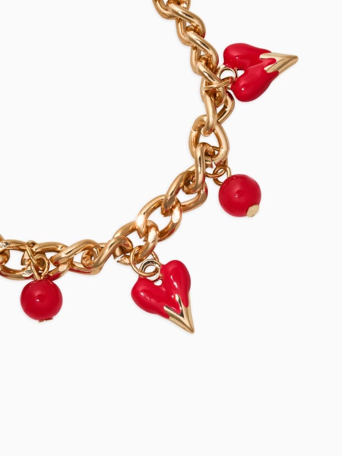 Браслет цепочка с подвесками «Вишневый рай. Сердечки», L=17 см, красный в золоте