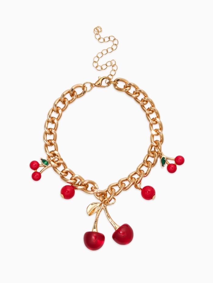 Браслет цепочка с подвесками «Вишневый рай. Большая вишенка», L=17 см, красный в золоте