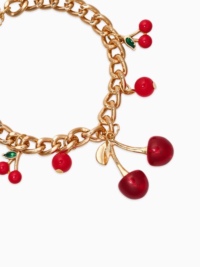 Браслет цепочка с подвесками «Вишневый рай. Большая вишенка», L=17 см, красный в золоте