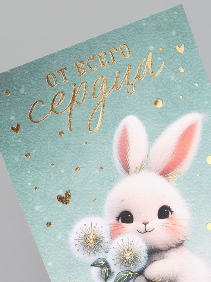 Поздравительная открытка на акварельном картоне с тиснением «От всего сердца», 10 × 15 см