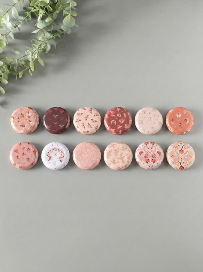 Набор шкатулок для украшений «Рисунки на бежевом», 12 шт., мини, металл, круглая, 6.8×6.8×1.7 см