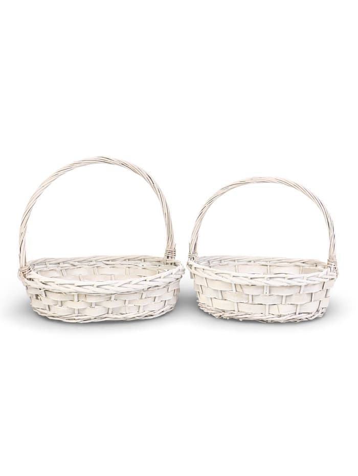 Корзина плетёная для хранения Alba, с ручкой, белая, набор 2 шт.