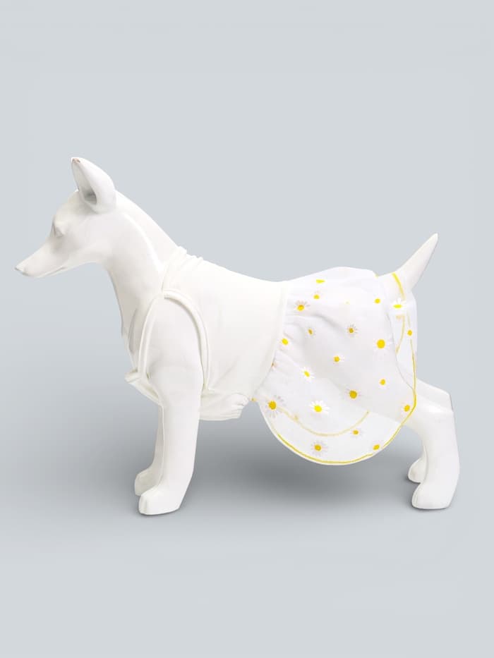 Сарафан для животных «Ромашка», размер L, ДС 35, ОГ 45 см, белый