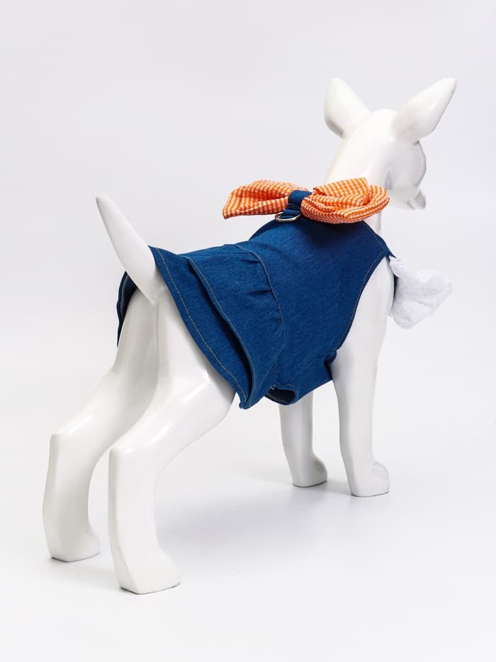 Платье для животных «Стиль», размер L, ДС 35, ОГ 45 см, под джинсу, синий