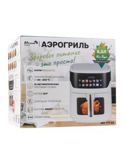Аэрогриль ELTRONIC 777-02, 6.3 л, 1600 Вт, 10 программ, 80-200°C, таймер до 60 мин, чёрный