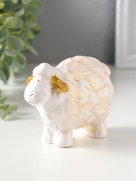 Фигурка полистоун «Барашек», белый с золотом, 5.5×12×8 см