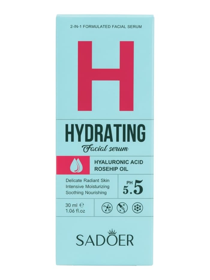 Увлажняющая сыворотка для лица Sadoer с гиалуроновой кислотой, экстракт шиповника, 30 мл