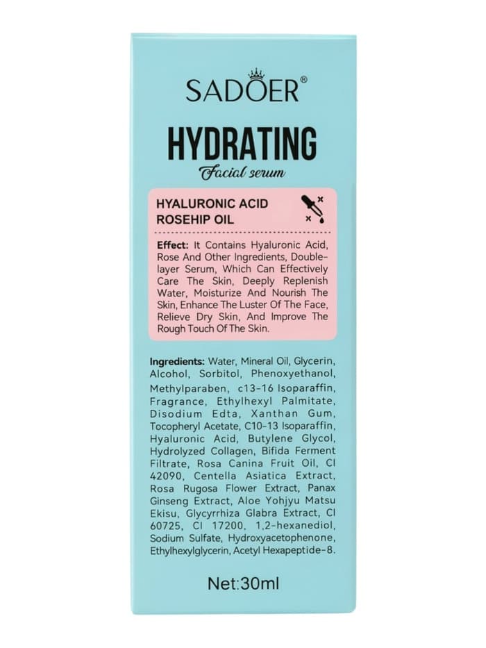 Увлажняющая сыворотка для лица Sadoer с гиалуроновой кислотой, экстракт шиповника, 30 мл