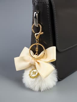 Брелок для ключей на кольце с карабином «Пушистик: Бант с подвеской», белый, на рюкзак, сумку, 12×5×5 см